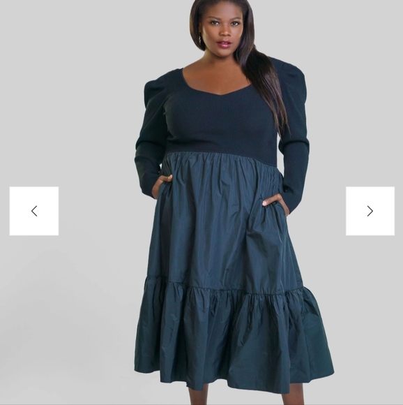 Tanya Taylor Eleanora Black Taffeta Puff Sleeve Midi Dress 3X - Picture 1 of 8